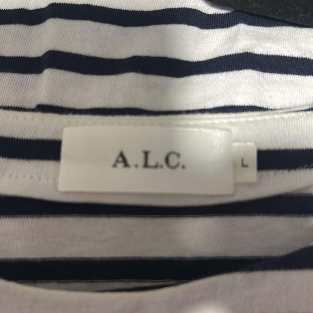 A.L.C. Navy Blue White Long Sleeve Chapman Striped Cotton Mini Dress Size Medium - Picture 4 of 5